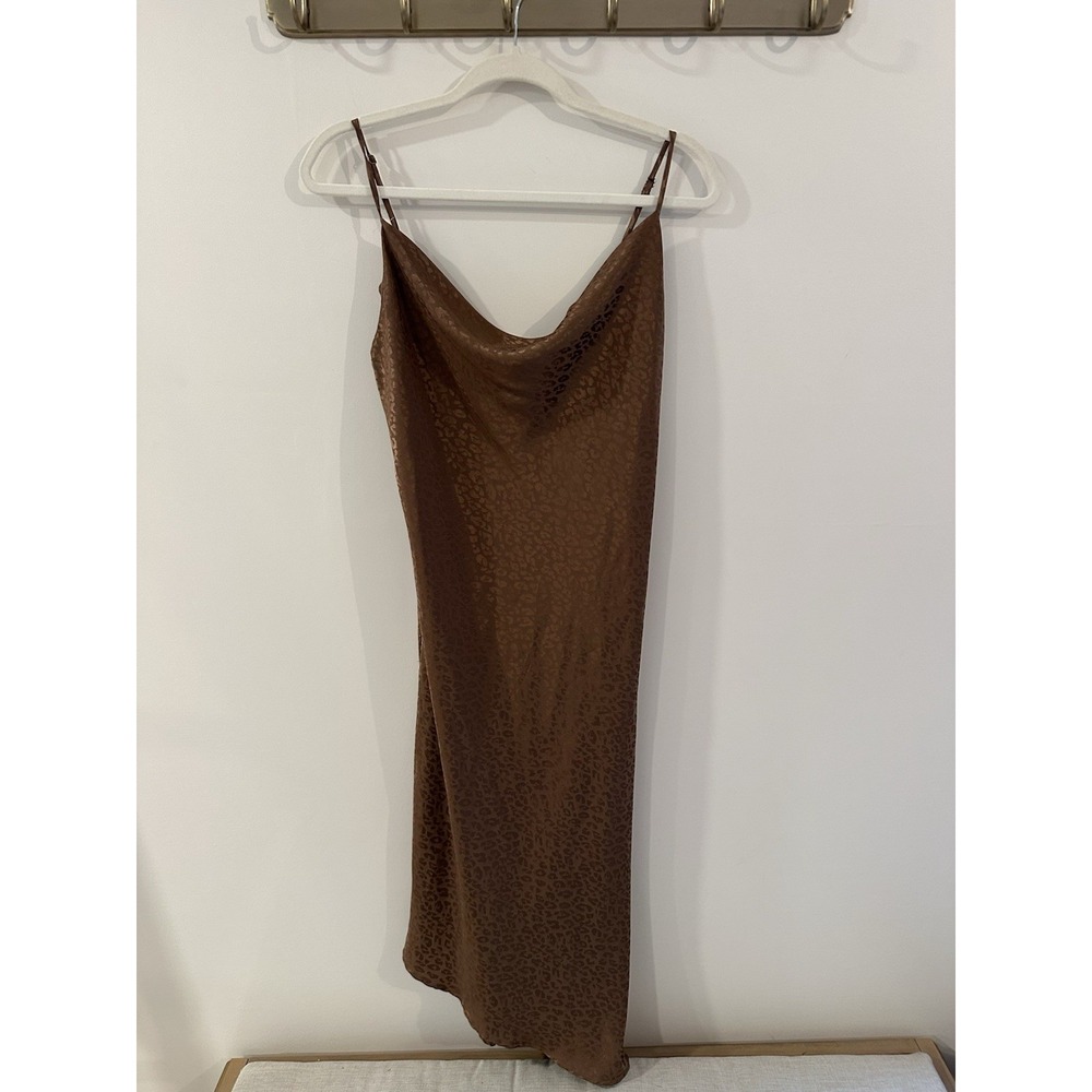 Hashtag Satin Leopard Animal Print Cowl Neck Sleeveless Dress Size S
